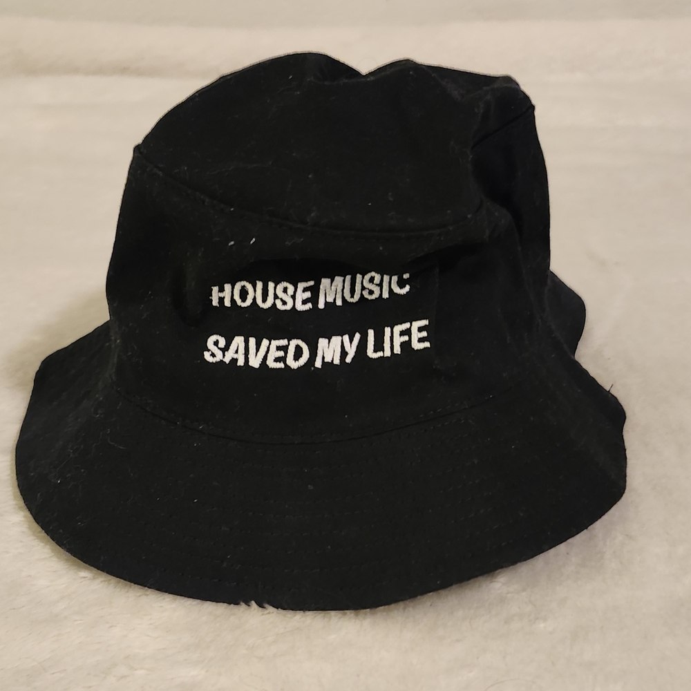 Black Bucket Hat with White Embroidery
